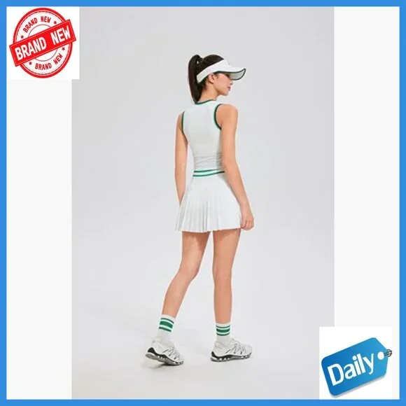 High Waisted Pleated Tennis Skirt Set with Built-in Bra and Pockets - Picture 2 of 7